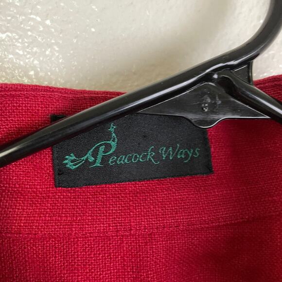 Peaccock Ways Linen Jacket Womens Red Black Chinese Coin Oriental Open Front - Picture 7 of 8